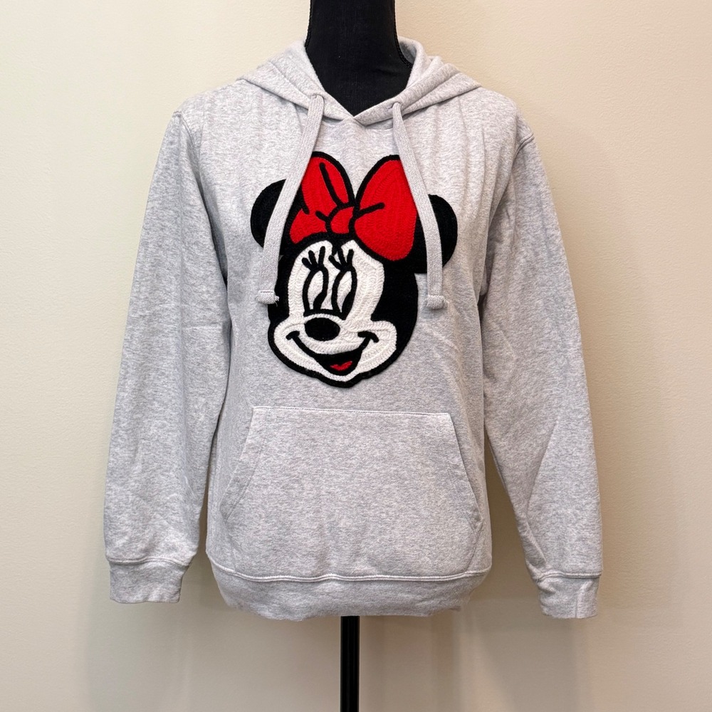 Disney‎ Minnie Mouse Hoodie Heather Grey Pullover Womens XS Crochet Resortwear